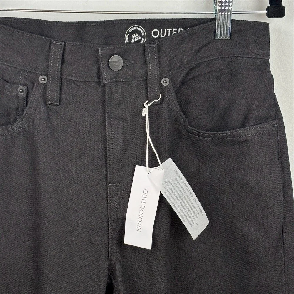Outerknown SEA The Dunes Straight Pitch Black 5-Pocket Button Fly Jeans
